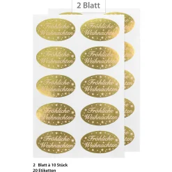 Deko|Weihnachtsetiketten 'Fröhliche Weihnachten ovale', 20 Stück