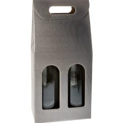 Weinflaschen-Verpackungen|Weinflaschenkarton 2er mit Fenster grau