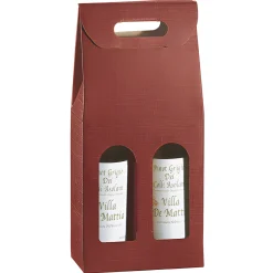 Verpackungen|Weinflaschen-Verpackungen|Weinflaschenkarton 2er mit Fenster bordeaux